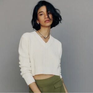 Reformation Darcey Cropped Cotton Sweater Cream XS NWT Sold Out